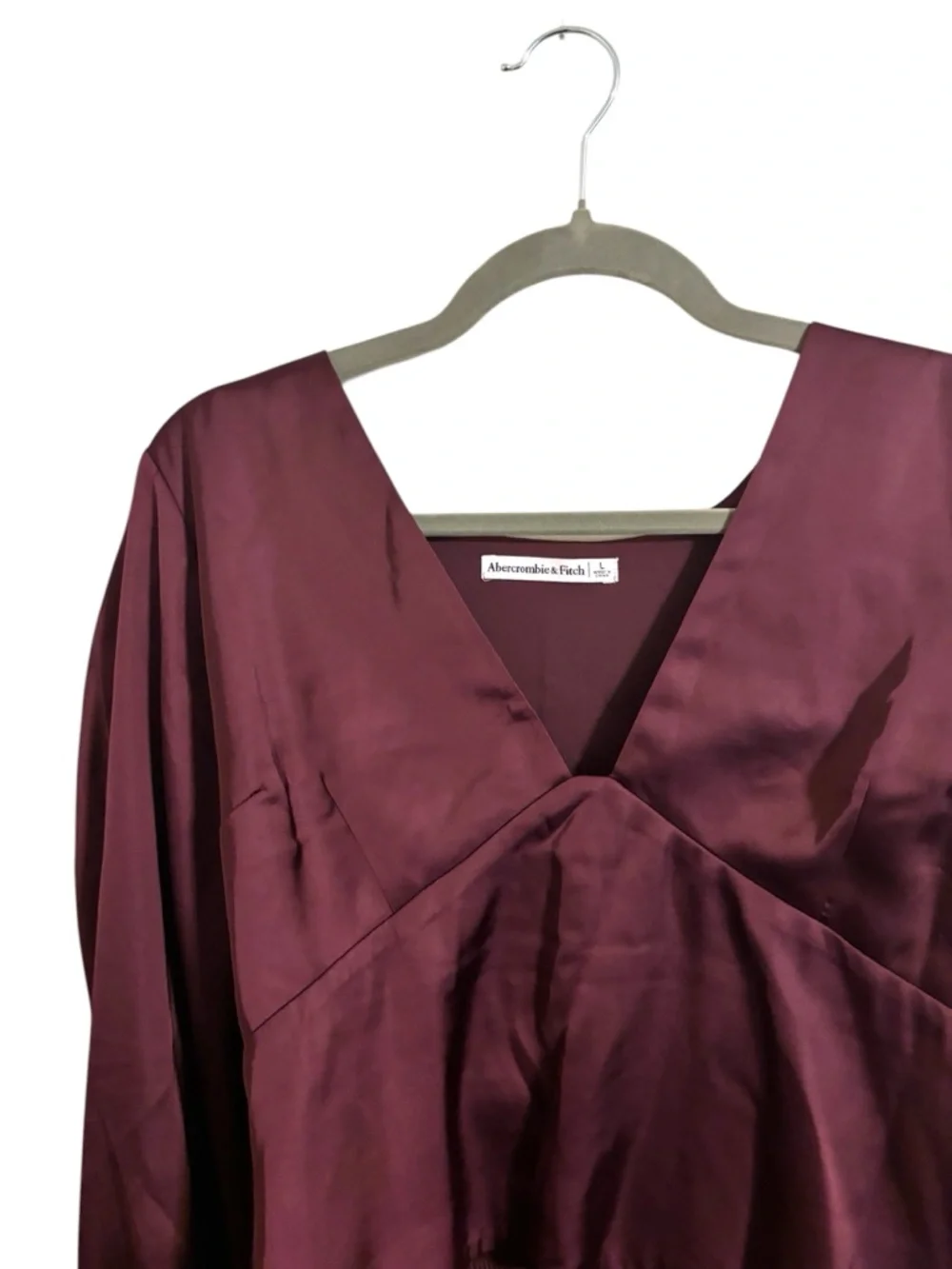 Abercrombie & Fitch Plum Satin Puff Sleeve Top Large‎